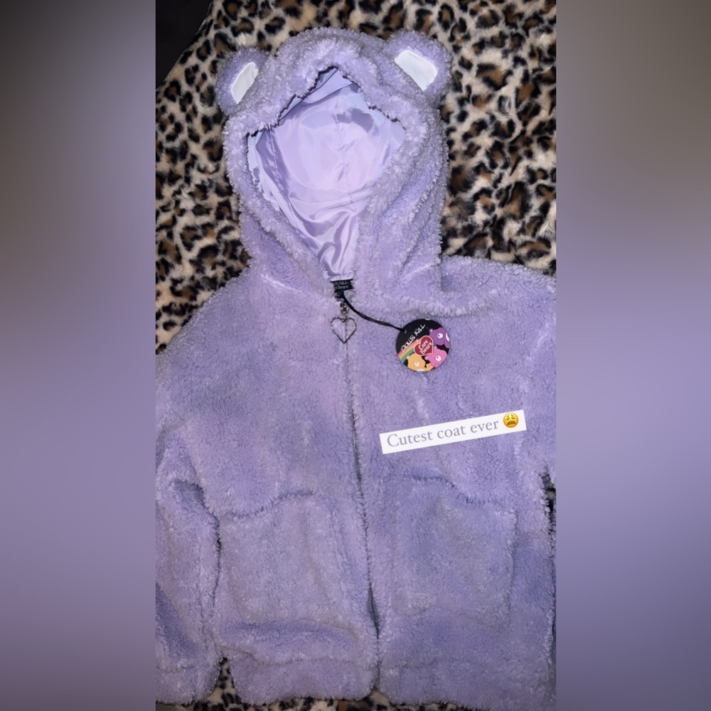 Dolls kill carebears Sherpa coat jacket oversized purple with ears Care Bears